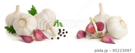 garlic with parsley leaf and peppercorn isolated on white background 95223097