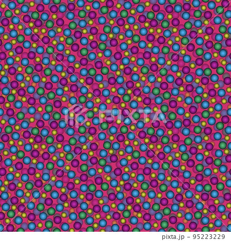 Abstract seamless pattern with colorful voluminous different balls on pink. Abstract seamless pattern with colorful voluminous different balls on pink. 95223229