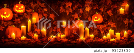 Jack O Lanterns - Halloween Background. Banner size. 3d 95223359