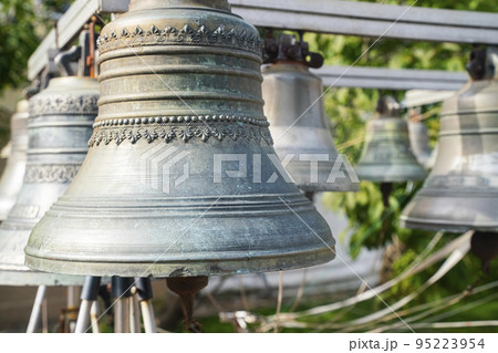 Church bell, several Church bells, bell ringing. High quality photo Church bell, several Church bells, bell ringing. High quality photo 95223954