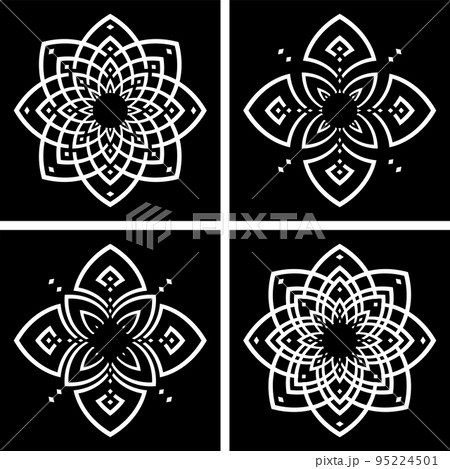 Abstract Decorative Radial Pattern.s. White Design Elements on Black Background. Abstract Decorative Radial Pattern.s. White Design Elements on Black Background. 95224501