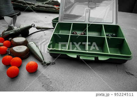 Plastic compartment case and fishing tackle top view 95224511