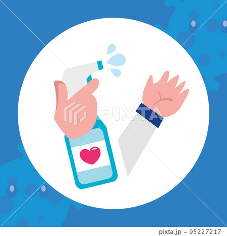 Spraying hands with alcohol Self care Vector 95227217