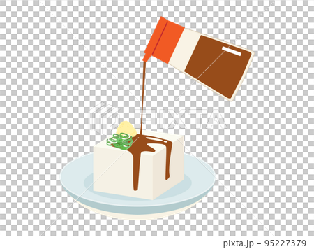 Illustration of tofu with condiments and soy sauce 95227379