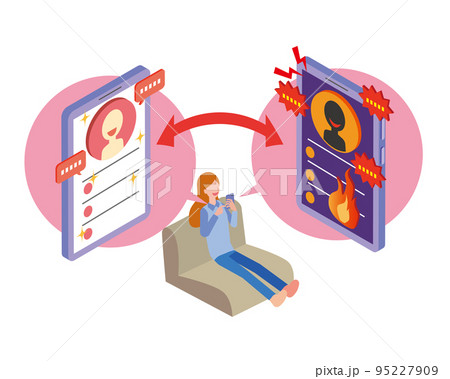 2つのSNSアカウントを使い分ける女性 95227909