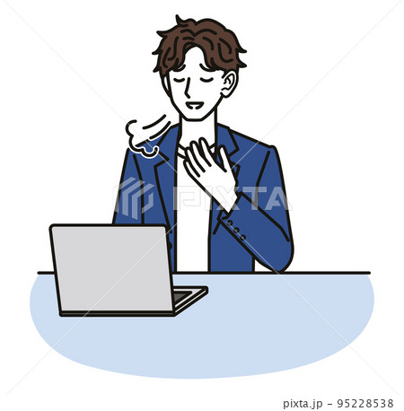 パソコンの画面を見て安心するオフィスカジュアルコーデの男性 95228538