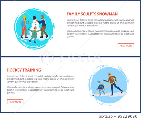 Hockey Training of Father and Son Playing Game 95229030