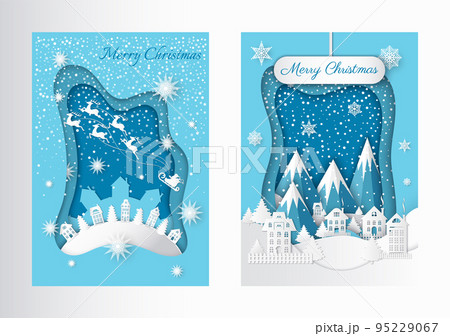 Merry Christmas in Town. Tree and Mountain Vector 95229067