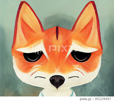 Sad red red fox. Flat image. Digital illustration. 95229407