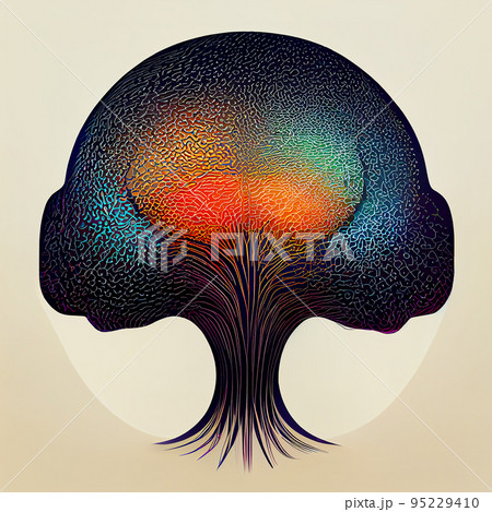 Abstract human brain on a beige background. Scientific neuroscience. Digital illustration. 95229410