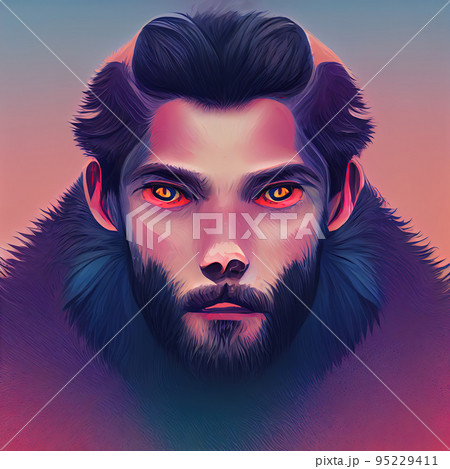 Portrait of a medieval male. The wolf turned into a man. Digital illustration. 95229411