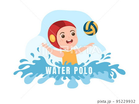 Water Polo Sport Player Playing to Throw the Ball on the Opponent's Goal in the Swimming Pool in Flat Cartoon Hand Drawn Templates Illustration 95229932