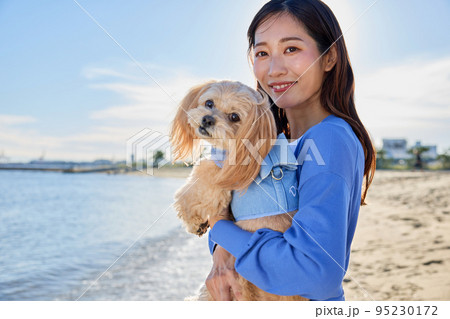 犬と海辺で遊ぶ女性 犬と海辺で遊ぶ女性 95230172