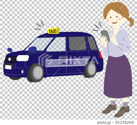 スマホを利用してタクシーを呼ぶ女性 95230269