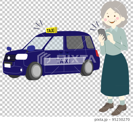 スマホを利用してタクシーを呼ぶおばあさん 95230270