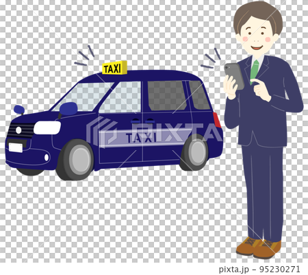 スマホを利用してタクシーを呼ぶビジネスマン 95230271