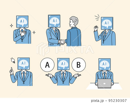 AIとビジネスの擬人化イメージイラストセット 95230307