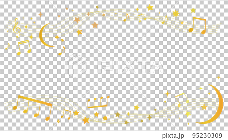 Musical score frame illustration inspired by the night sky studded with stars and moon Gold staff notation background illustration 95230309
