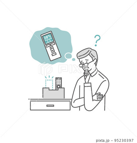 エアコンのリモコンをなくして困っているシニア男性 エアコンのリモコンをなくして困っているシニア男性 95230397