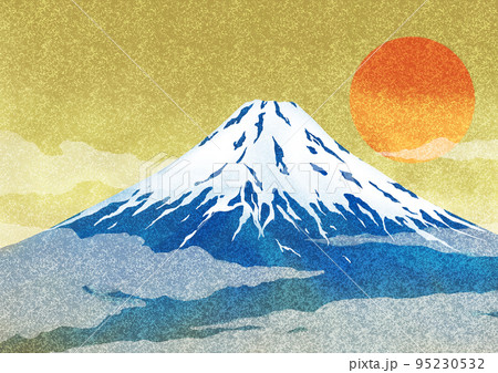 富士山と日の出の和風背景イラストのイラスト素材 [95230532] - PIXTA