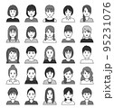 若い女性のアバターアイコン　正面　モノクロ 95231076