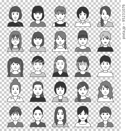 Young woman's avatar icon front monochrome Young woman's avatar icon front monochrome 95231076