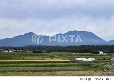 田舎の風景、大山と田んぼ 95231301
