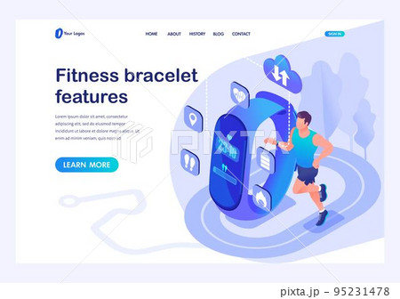 Isometric concept male athlete uses a Fitness bracelet, the properties and performance of the device. Template landing page for website Isometric concept male athlete uses a Fitness bracelet, the properties and performance of the device. Template landing page for website 95231478
