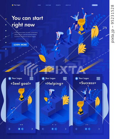Isometric Website Template Landing page Start to grow and succeed right now, Business concept 95231528