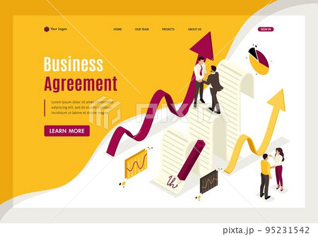 Isometric Business agreement partners, growth revenue schedules. Template Landing page Isometric Business agreement partners, growth revenue schedules. Template Landing page 95231542