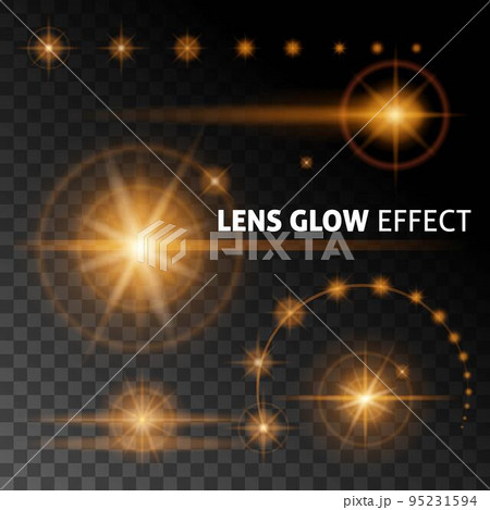 Realistic lens flares and rays flash white orange light on a dark background. Set the template for web design. vector illustrations. Realistic lens flares and rays flash white orange light on a dark background. Set the template for web design. vector illustrations. 95231594