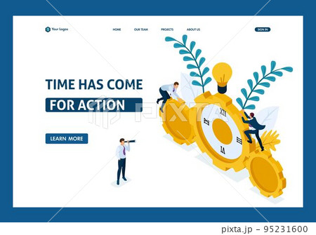 Isometric Businessmen climb the clock, cooperation for success. Website Template Landing page Isometric Businessmen climb the clock, cooperation for success. Website Template Landing page 95231600