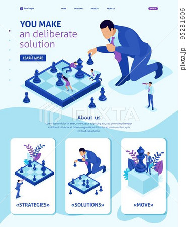 Isometric Website Template Landing page big business makes an informed decision, chess game, growth strategy. Adaptive 3D Isometric Website Template Landing page big business makes an informed decision, chess game, growth strategy. Adaptive 3D 95231606