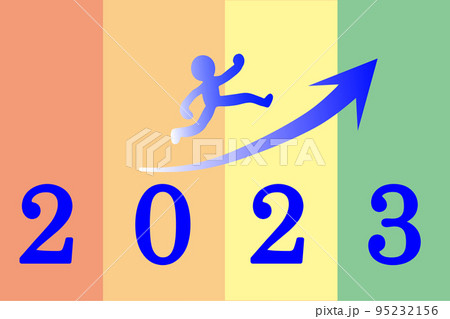 カラフルな背景と2023年にジャンプするイメージ 95232156