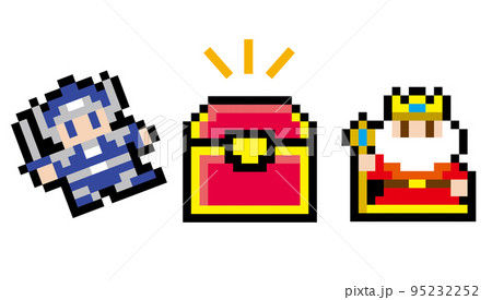 RPG風ドット絵　王様と勇者と宝箱 95232252