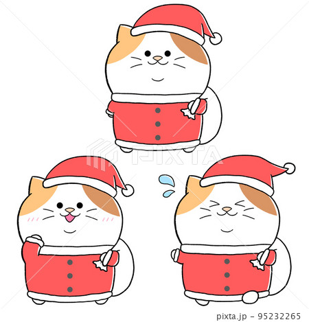 ゆるかわ三毛猫サンタ 3点セット①のイラスト素材 [95232265] - PIXTA