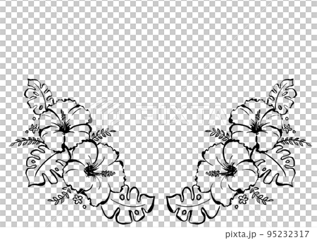 墨で筆描きしたハイビスカスの花飾り 95232317