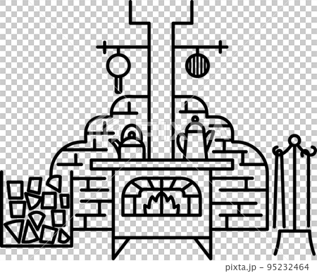 薪ストーブのイラスト素材　線画のみ 95232464