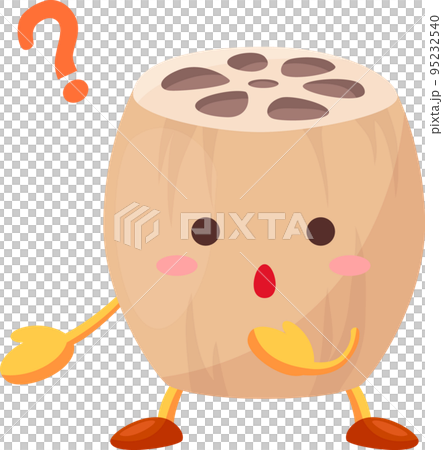 Illustration of a cute lotus root character with a curious face 95232540