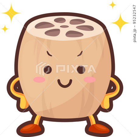 得意気な顔をしたかわいいレンコンのキャラクターのイラスト 95232547