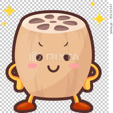得意気な顔をしたかわいいレンコンのキャラクターのイラスト 95232547