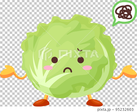 一個脾氣暴躁的可愛生菜角色的插圖 95232603