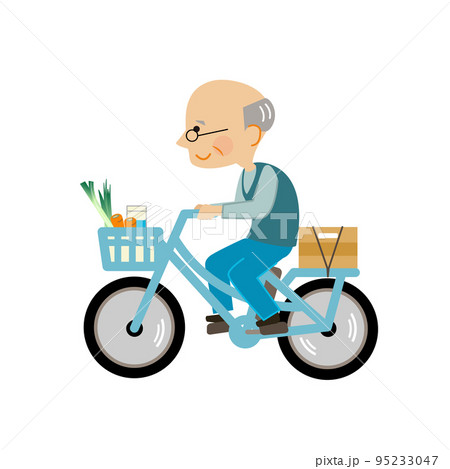 自転車に乗るシニア 買い物のイラスト素材 [95233047] - PIXTA
