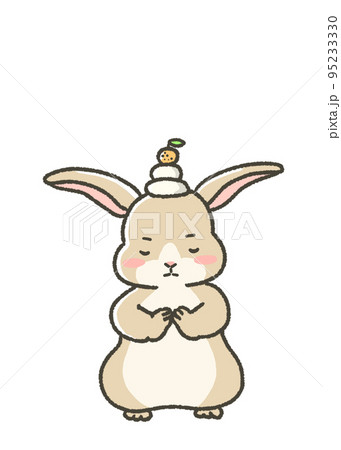 正月もちを乗せているうさぎのイラスト 95233330