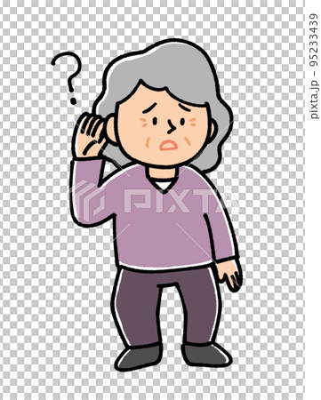 難聴で耳が聞こえづらい高齢の女性 難聴で耳が聞こえづらい高齢の女性 95233439
