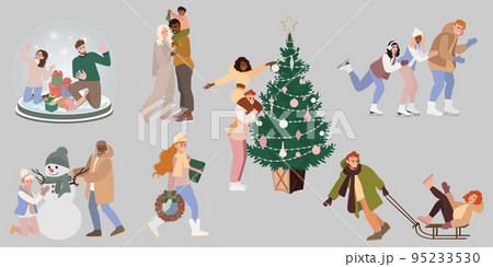 People winter activities set Christmas holiday preparing People winter activities set Christmas holiday preparing 95233530