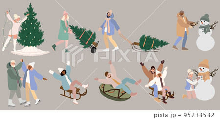 People winter activities set Christmas holiday preparing 95233532