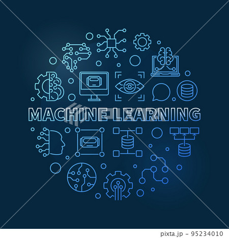 Vector Machine Learning blue circular outline illustration Vector Machine Learning blue circular outline illustration 95234010