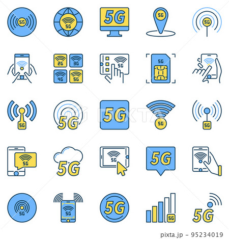 5G technology colored vector icons - 5th Generation network signs 5G technology colored vector icons - 5th Generation network signs 95234019