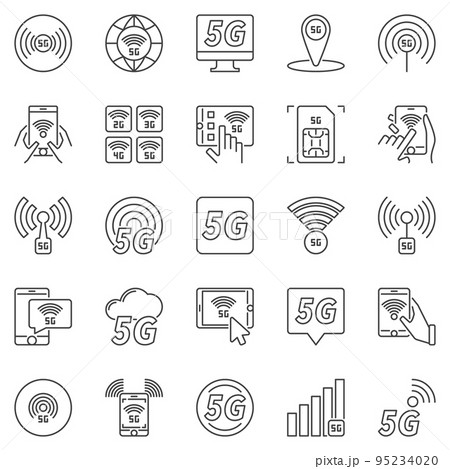 5G outline icons set. Vector 5 G network technology symbols 95234020